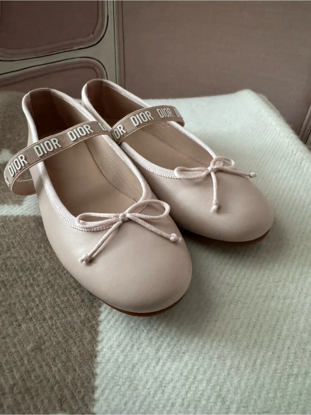 Dior Girls' Pale Pink Logo Strap Ballet Flats